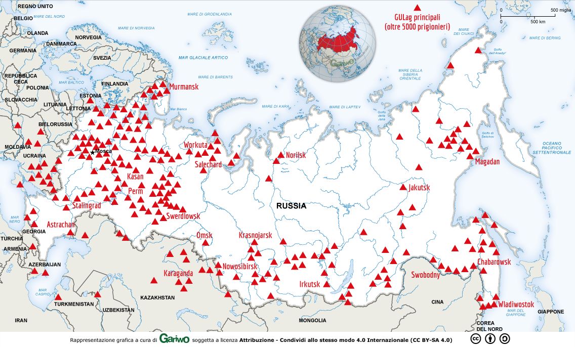 Mappa dei campi sovietici del Gulag