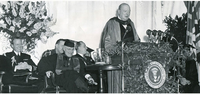 Churchill in occasione del discorso sulla “Cortina di ferro”