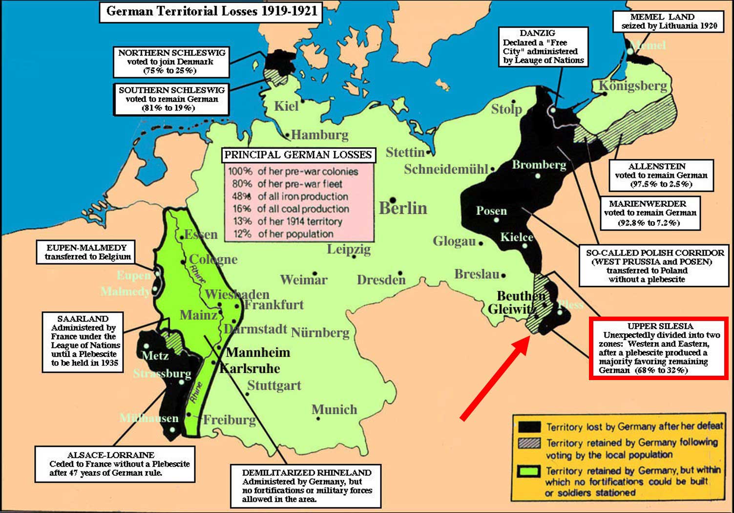 1. Territori tedeschi persi a occidente e a oriente 1919-1921.