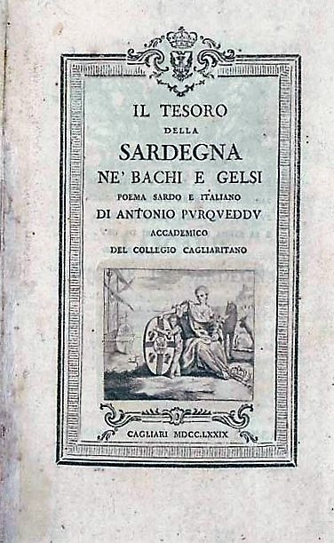 Frontespizio dell’opera di Antonio Purqueddu <em>Il tesoro della Sardegna</em>.
