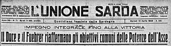 Titolo de L’Unione Sarda del 13-4-1943