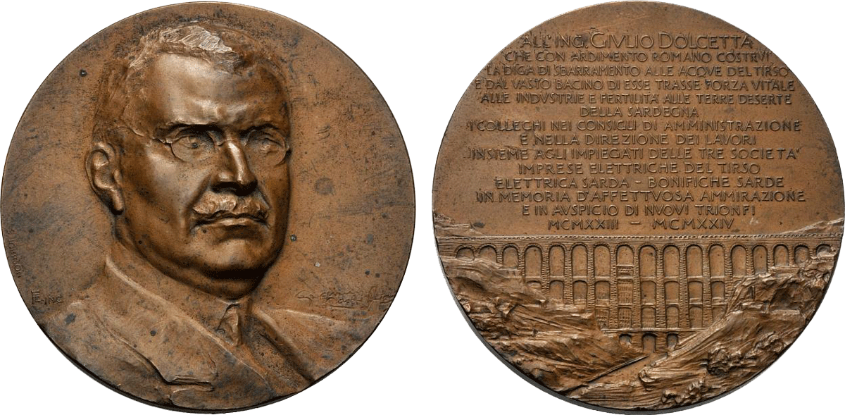 Giulio Dolcetta,medaglia coniata per la costruzione della Diga sul Tirso